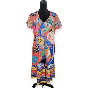 Mix Virage Swing Short Sleeve Dress - Flower Whimsical Bold All Over Print